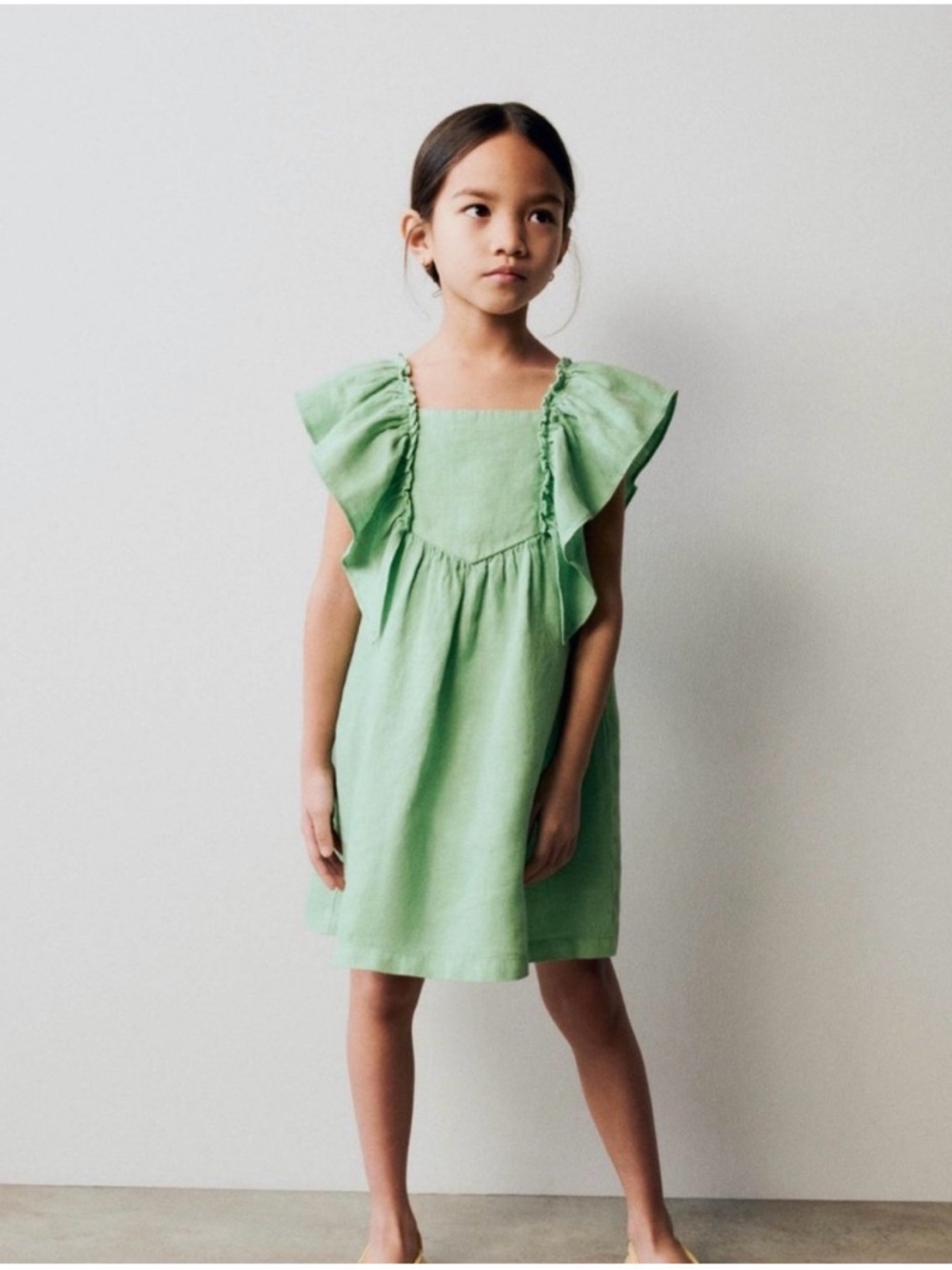 Zara Mint Green Ruffled-Sleeve Kids Dress